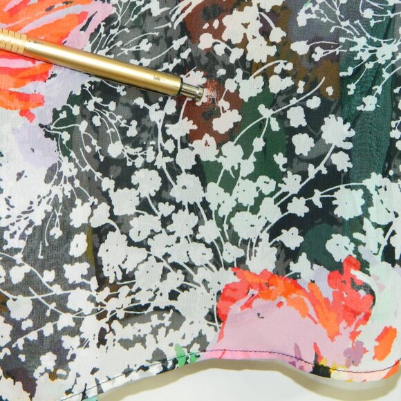 Joseph Ribkoff Sheer Floral Oversize Chiffon 3/4" Bell Cuff Sleeve Blouse Size 8 - Picture 14 of 16